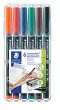 Staedtler Lumocolor Permanent 313, permanente vitstift voor alle oppervlakken, xyleen en tolueen, set met 6 heldere kleuren, ronde punt 0,4 mm, 313 WP6