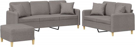 vidaXL 3-delige Loungeset met kussens stof taupe