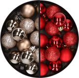 Merkloos / Sans marque Billiet - Vanlaere Kerstballen 34x st - 3 cm - champagne en rood - kunststof
