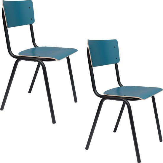 Zuiver Back to School Eetkamerstoelen - Set van 4 - Mat Blauw