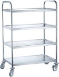 HENDI Serveerwagen – 4 bladen – roestvast staal – 905x585x1245 mm – zwenkwielen met rem