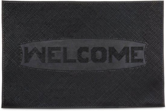 Relaxdays deurmat rubber 60x40 Welcome schoonloopmat voetmat voetveger zwart