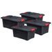 5Five opbergbox/opbergkrat - 6x - 100 Liter - zwart - kunststof - L75 x B51 x H38 cm - stapelbaar - heavy duty opbergbak