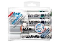 Pentel Maxiflo Pack van 4 Whiteboard Bullet Marker Brede Tip-Zwart, Blauw, Groen, Rood