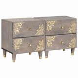 vidaXL Nachtkastje - Set van 2 - Grijs - 40 x 33 x 46 cm - Massief Mango Hout