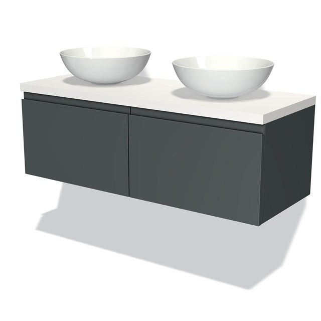 Maxaro Badkamermeubel Modulo Plato 120cm Donkergrijs 2 Lades Greeploos Mat Wit Blad