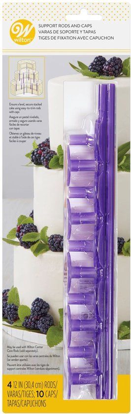 Wilton Plastic Support Rods and Caps - voor Stapeltaarten - pk/14 - Paars - 30 cm