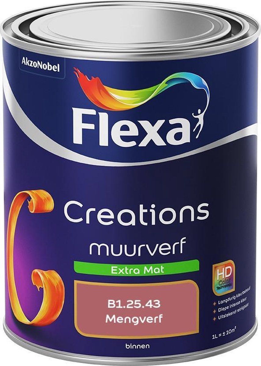 FLEXA Creations Muurverf - Extra Mat - Mengkleuren Collectie - B1.25.43 - 1 liter - 8711113189132