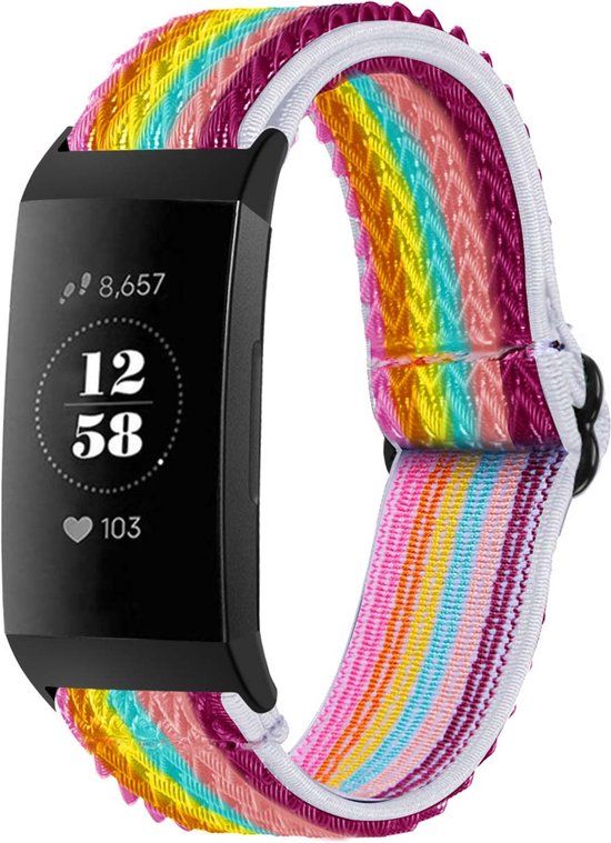 iMoshion Bandje Geschikt voor Fitbit Charge 3 / 4 - Elastisch nylon band - Meerkleurig