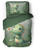 Eleganzzz Kinder Dekbedovertrek Sleeposaurus - Dino Dekbedovertrek - Green - 140x200/220cm - Dekbedovertrek Kinderen - Micropercal - Eenpersoons