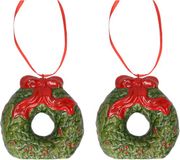 Koopman International Kersthanger kerstkrans - 2x - rouge - 8 cm - céramique