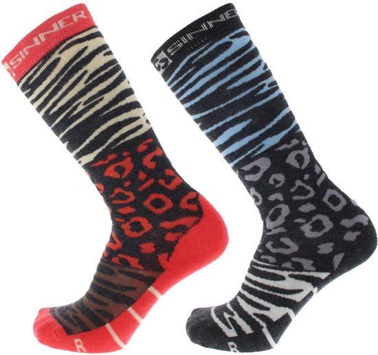 SINNER LADIES SKI SOCKS ANIMAL DOUBLE PACK - CORAL-TURQUOISE - Unisex - Maat 39-41