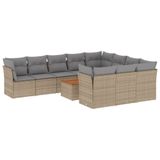 vidaXL 11-delige Tuinset met kussens, poly rattan, beige