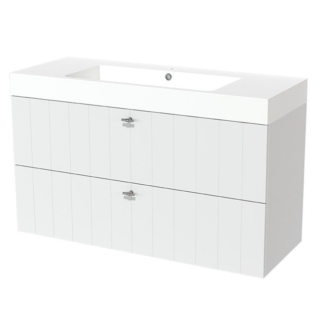 Maxaro Badkamermeubel 120cm Modulo Mat Wit 2 Lades Lamel Wastafel Mineraalmarmer