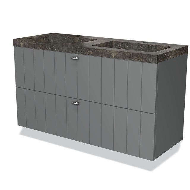 Maxaro Badkamermeubel 120cm Modulo Middengrijs 2 Lades Lamel Wastafel Natuursteen Blue Stone