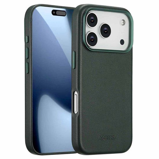 Accezz Hoesje - Geschikt voor iPhone 17 Pro - Geschikt voor MagSafe Leather Backcover - Cedar Green