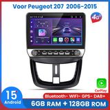 Awesafe 10.1 Inch 6+128GB Android 15 Carplay Autoradio - Convient pour Peugeot 207 2006 à 2015 - Carplay Android Auto sans fil - Écran tactile - Navigation GPS 4G WiFi - Radio Bluetooth