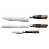 Katana Saya Elements 3-delige messenset regenwoudgroen - VG-10 Damascusstaal met hoog koolstofgehalte voor extreme hardheid en scherpte – Handgreep van olijfhout en hars