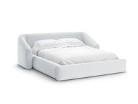 Lit coffre avec tête de lit 200x180cm en tissu structurel gris clair