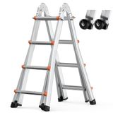 VEVOR Telescopische ladder met A-frame, 4,5 m lange, compacte aluminium uittrekbare ladder, multifunctioneel, voor huiswerk, trappen, binnen- en buitendaken, 150 kg draagkracht