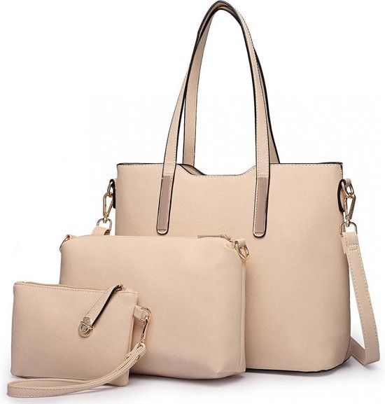 Miss Lulu 3-delige Set Schoudertas, Handtas en Portemonnee - Beige