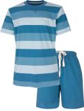 MEQ Heren Shortama - Gestreept - Ronde Hals - Aqua Blauw - Maat 3XL
