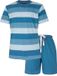 MEQ Heren Shortama - Gestreept - Ronde Hals - Aqua Blauw - Maat 3XL
