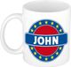 Bellatio Decorations John voornaam koffiemok - wit/blauw - 300 ml