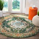 SAFAVIEH Boho tapijt voor woonkamer, eetkamer, slaapkamer, collectie Monaco, laagpolig, bosgroen en lichtblauw, 122 x 122 cm