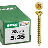 SPAX Universele schroef, 5 x 35 mm, 200 stuks, Voldraad, Verzonken kop, Kruiskop Z2, 4CUT, YELLOX - 1081020500353