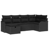 vidaXL Tuinbank Set Zwart Poly Rattan 6 Zitplaatsen Inclusief Kussens
