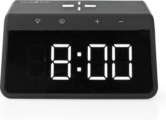 Nedis Wekker met Draadloze Lader - Qi - Nachtlamp - 2 Alarmtijden - Zwart