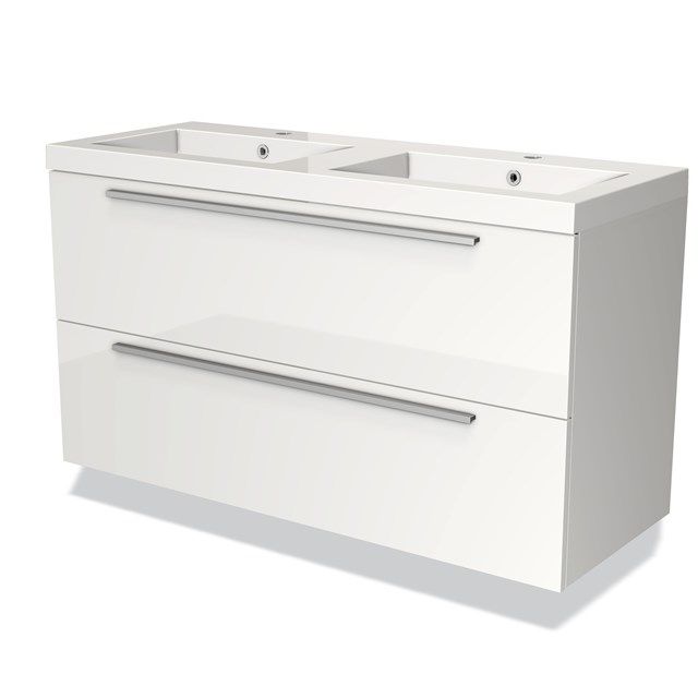 Maxaro Badkamermeubel 120cm Modulo Hoogglans Wit 2 Lades Vlak Wastafel Mineraalmarmer - 6095818670624