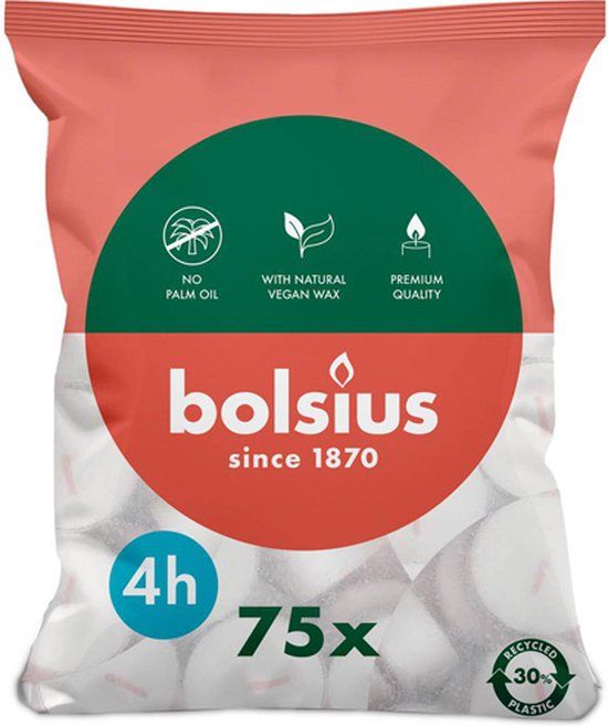 Bolsius Theelichten - 75 stuks - Wit - 4 uur brandtijd
