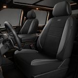 Skechers Luchtgekoelde stoelhoezen van traagschuim, dikke autostoelhoezen van mesh, lederen autostoelhoezen voorstoelen, airbag-compatibel, auto-comfortuniverseel geschikt voor de meeste auto's