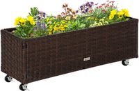 TRUUSK Verhoogde Plantenbak Poly Rattan Op Wielen 94,5 X 31 X 36 Cm, Koffiebruin