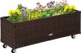 TRUUSK Verhoogde Plantenbak Poly Rattan Op Wielen 94,5 X 31 X 36 Cm, Koffiebruin