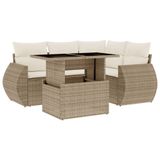 vidaXL 5-delige Loungeset met kussens, polyrattan, beige
