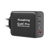 Rosaking 200 W USB C oplader, PPS GaN USB C snellader 4 poorten oplader PD compatibel met MacBook, voor iPhone, compatibel met Samsung Galaxy Book