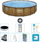 Bestway Rond Power Steel Swim Vista Zwembad - Houtprint - 549 x 122 - Inclusief Pomp - Ladder - Afdekzeil - Filter - Vloertegels - 8-delig