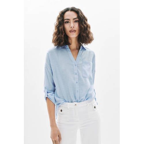 Caroll blouse met linnen lichtblauw