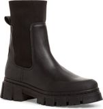 Tamaris Dames Chelseaboot 1-1-25930-29 001 Zwart Leer/Textiel/Synthetisch Wijdte G Maat 40 EU