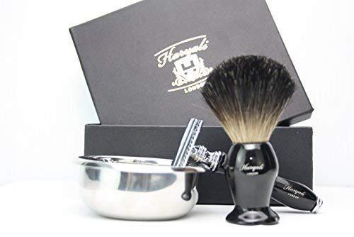 Haryali London De Safety Gift Set voor hem inclusief zwarte dassenhaar scheerborstel, de veiligheid scheermes en scheerkom. Perfect voor deze kerst. (GEEN BLADED INBEGREPEN)