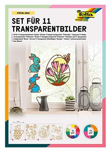 Folia 23821 - transparant - afbeeldingen, in het voorjaar design, set voor 11 transparante afbeeldingen, voor het knutselen van kleurrijke raamafbeeldingen en hangers voor bomen en struiken