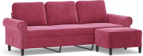 vidaXL Driezitsbank met voetenbank 180 cm fluweel wijnrood