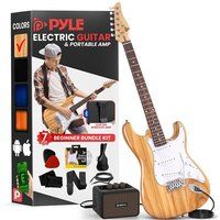 Pyle Elektrische Gitaar Set, Volledige Maat, 5W Versterker, Koffer, Plectrums, Vervangende Snaren en Band, Houten Lichaam