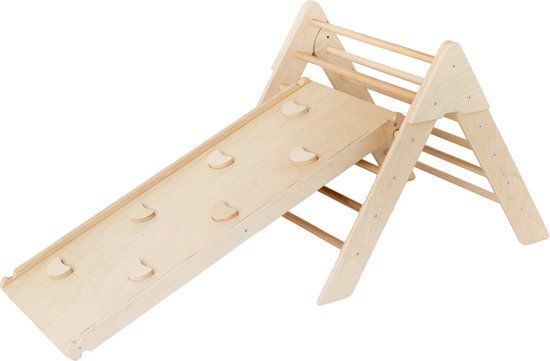 Luna Toys Naturel Houten Klimrek met Glijbaan - 36950