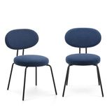 COLAMY Moderne stoffen eetkamerstoelen, set van 2, Mid-Century gestoffeerde eetkamer- en keukenstoelen met gebogen rugleuning, zwarte metalen poten, ronde zitting, blauw