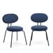 COLAMY Moderne stoffen eetkamerstoelen, set van 2, Mid-Century gestoffeerde eetkamer- en keukenstoelen met gebogen rugleuning, zwarte metalen poten, ronde zitting, blauw