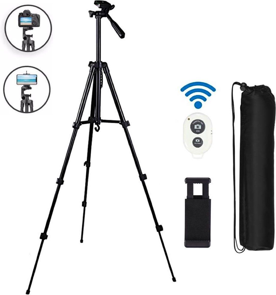 a sunny day Statief camera & smartphone met afstandsbediening - 140 cm hoog - statief iPhone - statief telefoon